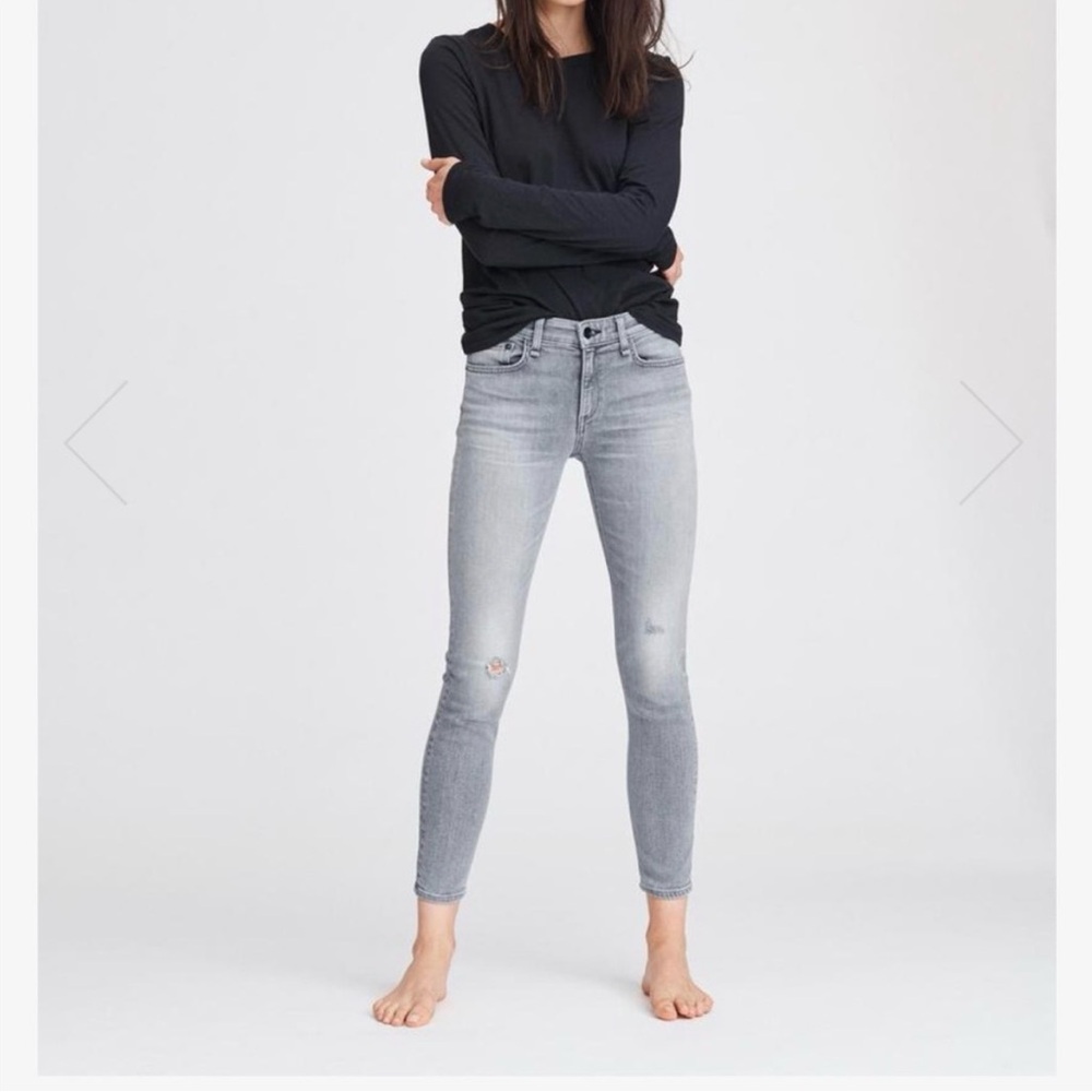 Rag & Bone Womens Cate Mid-Rise Ankle‎ Denim Skinny Jeans in Griffin Gray.